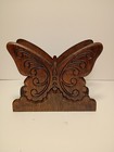     vintage 1970   s Hand Carved Wooden  Butterfly Napkin Mail Holder     