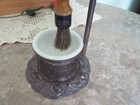Antique Shaving Stand Mirror Milk Glass Cup   Brush Ornate