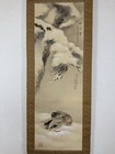 Japanese Hanging Scroll Art Painting                        Snow On Pine Trees Mandarin Duck