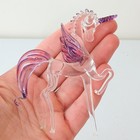 Hand Blown Clear Glass Pegasus Figurine Purple Wings Mane Horn Delicate