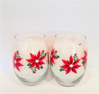 Libbey Christmas Holiday Poinsettia Stemless Wine Glasses - Set Of 4