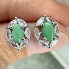 925 Sterling Silver Earrings Turquoise 5x3mm Natural Gemstone Zircon Stud Gift