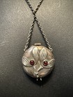 Antique 800 Silver Art Nouveau Swiss Pocket Watch Pendant Necklace Ruby Buds