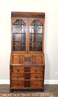 English Antique Jacobean Oak Lidded Glass Secretary Desk   Bookcase