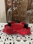 Vintage Ceramic Lighted Wreath Bow Base Red Lights Double Sided Christmas Decor