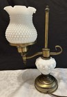 Vtg Miniature Student Lamp Night Light Milk Glass Hobnail Shade Quilted Base 12   