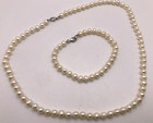 Sterling Silver Hand Knotted 4mm Genuine Cultred Pearls Necklace Bracelet Set