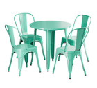 30  Round Restaurant Table Standard Set With 4 Chairs Aquamarine Alloy Metal