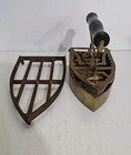 Brass Sad Iron W wooden Handle And Metal Stand 