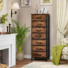 Tall Dresser With 7 Fabric Drawers Storage Organizer Rustic Brown For Bedroom