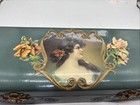 Antique Decorated Lined Victorian Ladies Women s Glove Box Flowers Paper Wood