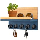 Key Holder For Wall With Shelf - Square Wood Mail Organizer And Rack With 