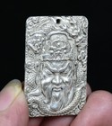 Rare 4cm Old Chinese Miao Silver Feng Shui Guan Gong Dragon Luck Pendant