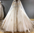 Elegtant Princess Wedding Dresses With Cape Lace Appliques Tulle Bridal Gowns