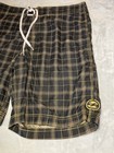 Billabong Board Shorts Mens 38 Black gold Plaid Swim Trunks W  Surfing Wax Comb
