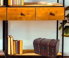 Wood And Leather Treasure Storage Wooden Chest Box With Lock