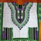 Women Dashiki Tunic Top White Purple Green Geometric Print Short Sleeve African
