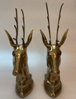 Pair Of Vintage Mid-century Modern Solid Brass Impala Gazelle Deer Stag Bookends