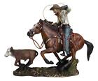 Rustic Western Cowboy Riding On Horse Rodeo Tie Down Roping A Calf Figurine
