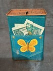 Vintage Tin Hallmark Coin Bank  Pocket Money Rainbow Butterfly 