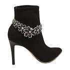 Women Silver Metal Boot Chain Bracelet Shoe Anklet Black Flowers Charm Weeding