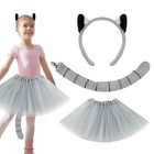 1x Kids Animal Costume Lemur Headband Ears And Tail Fancy Dress For Halloween