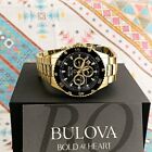 Bulova Marine Star Black Dial Gold Stainless Steel Men s Quartz Watch 98b406 New