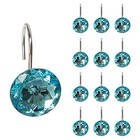 12 Pcs Bling Rhinestones Shower Curtain Hooks Bathroom Rolling Hooks Blue Green