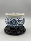 Antique Chinese Blue And White Porcelain Tripod Censer Duck Lotus Pond Incense 