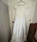 90   s Vintage Mori Lee White Lace Satin Beaded Wedding Dress Train Size 12