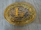 Western Initial L Belt Buckle 2-tone Gold Silver Floral Scroll Oval Cowboy Rodeo