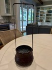 Vintage Ikebana Bamboo Flower Baskets Tall Handle Pair Woven Asian Decor