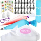 14 Inch Piping Bags With Tips     100 Count Disposable Icing Bags And Nozzles F   