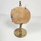 Antique Brass   Velvet Globe Form Pin Cushion - With Vintage Sewing Pins