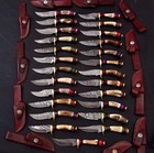Lot Of 20  6 Inches Handmade Damascus Steel Skinner Knives Stag Handle W sheaths