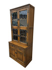 Vintage Oak Wood Bros Jacobean Cabinet Leaded Glass Hutch Bookshelf Old Charm A