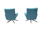 Vintage Mid Century Modern Blue Swivel Chairs  Restored Stainless Steel Restored