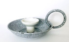Antique Graniteware Enamelware Chamber Stick Candle Holder Speckled Gray Rare