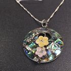 Nwt Lee Sands Abalone Mother Of Pearl Pendant W Silver Plated Necklace Chain 28 