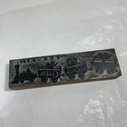 Vtg Letterpress Printing Block Stamp Merry Christmas Gifts Train Metal Wood 5 75