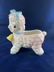 Vintage Baby Lamb Sheep Ceramic Planter Blue And Pink With Yellow Bell