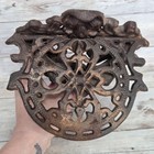 Antique Cast Iron Wall Sconce Shelf Ornate Gold Winged Face Gothic Grotesque 
