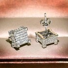 2ct Round Cut Real Moissanite Cluster Men s Stud Earrings 14k White Gold Plated