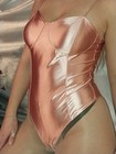 Vtg Satin Liquid Pink  Lame Metal Thong Y2k Bodysuit Top   Nighty New M