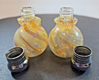Vintage Mini Hand Blown Salt   Pepper Shakers Iridescent Swirl 2  Tall