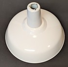 2 Vintage 18  White Porcelain Enamel Industrial Barn Pendant Light Shades 001