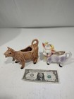 Lot Of 2 Vintage Cow Creamers Brown W metal Bell   Purple Elsie The Cow