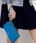 New     authentic Coach Double Zip Wallet wristlet Pebbled Leather Blue Large 