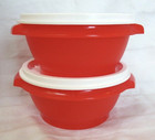 Tupperware Servalier Bowls 10 Oz Set Liquid Tight Seals Set Of 2 Red   White New