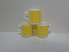 Vintage Milk Glass Yellow Plaid D-31 Coffee Cup Mug Mcm Set Of 3 Nice
